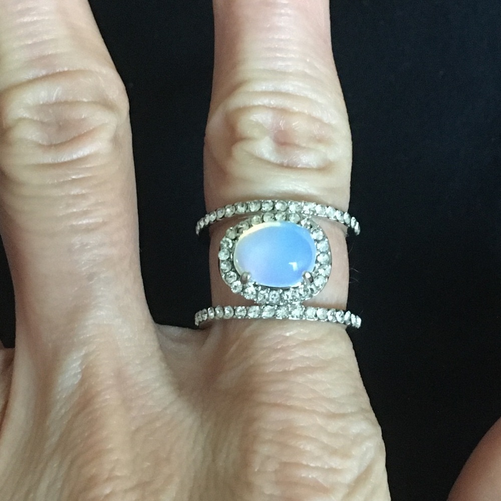 Light Blue Stone and White Rhinestone Fashion Jewelry Ring 7